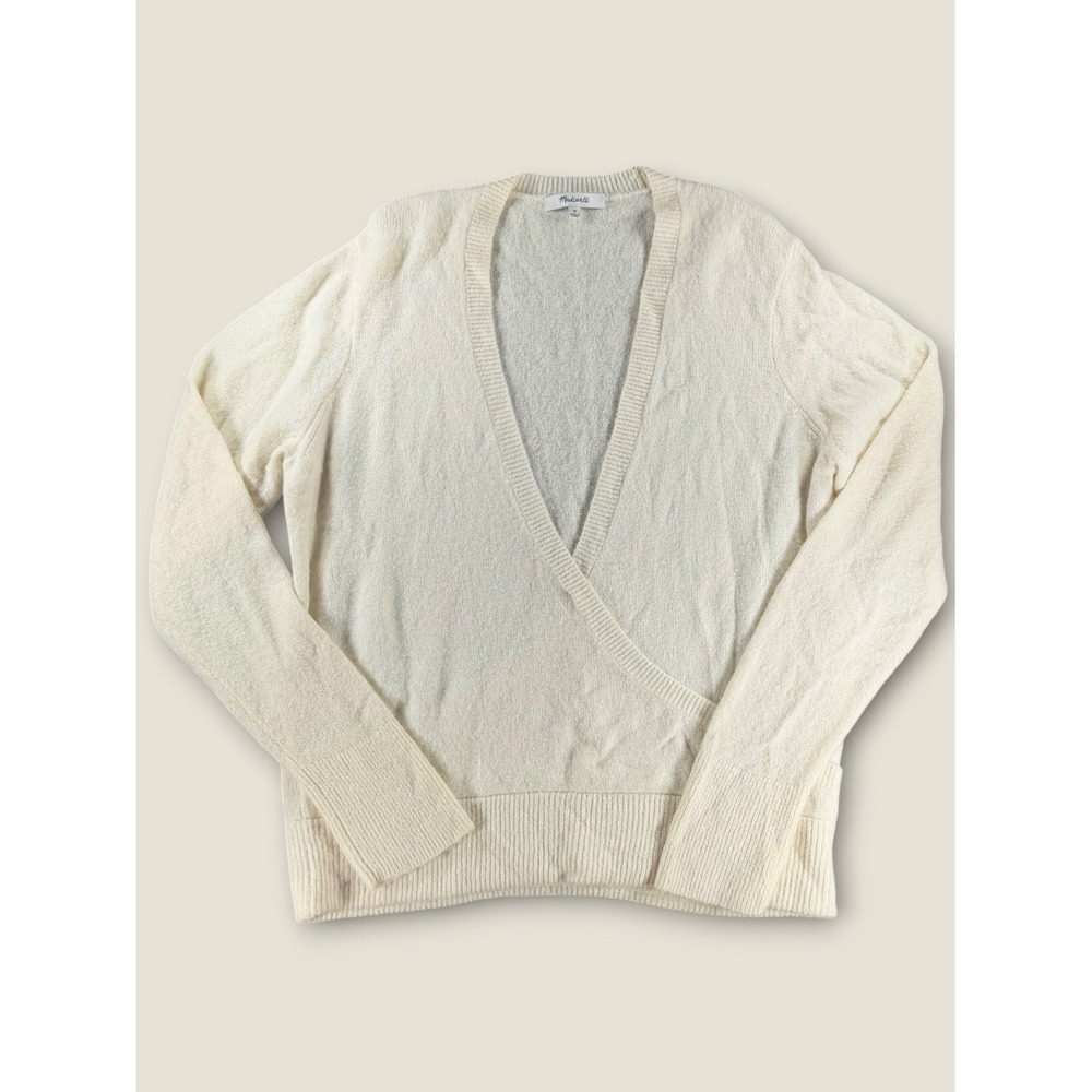 Madewell Cream Merino Wool Alpaca Blend Wrap Front Pullover Sweater Size M